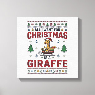 Toile T-shirt Noël drôle de girafe traîneau fête