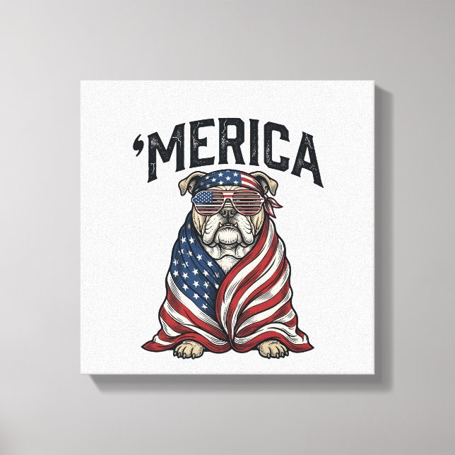 Toile T-shirt vectoriel vintage 'Merica Bulldog patrioti (Recto)