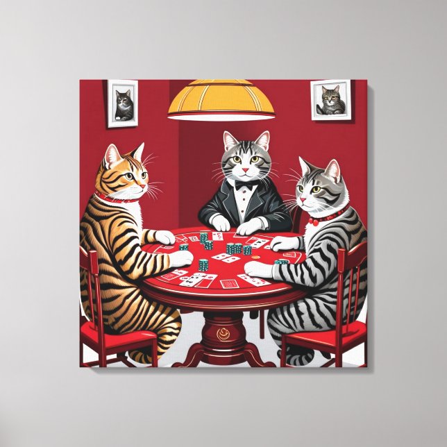 Toile Tabby Cats Jouer Au Poker (Recto)