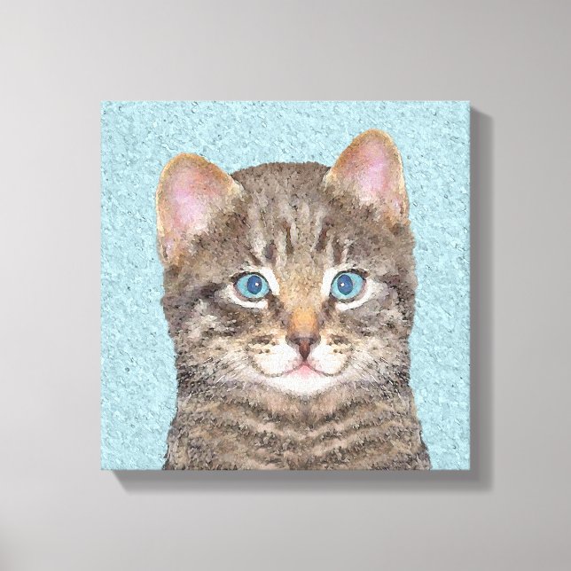 Toile Tabby Gris Peinture Chat - Cute Original Art Chat (Recto)