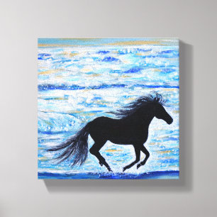 Toile Tableau Cheval Courant Libre au Bord de la Mer