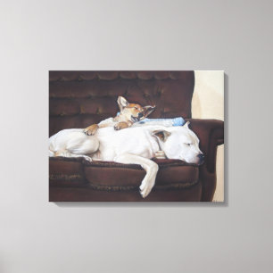 Toile tableau de chiot bouddin blanc américain bulldog