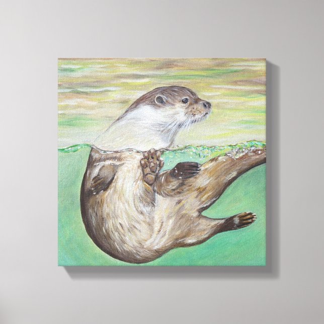 Toile Tableau de la loutre de rivière joueuse (Recto)