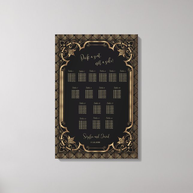 Toile Tableau de placement de mariage Glam Or Noir (Recto)