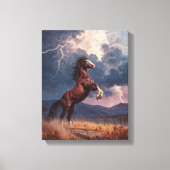 Toile Tableau d'un cheval cabré sous un orage éclairé (Recto)