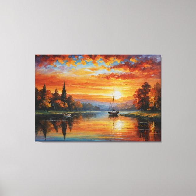 Toile tableau d'un coucher de soleil sur un lac (Recto)