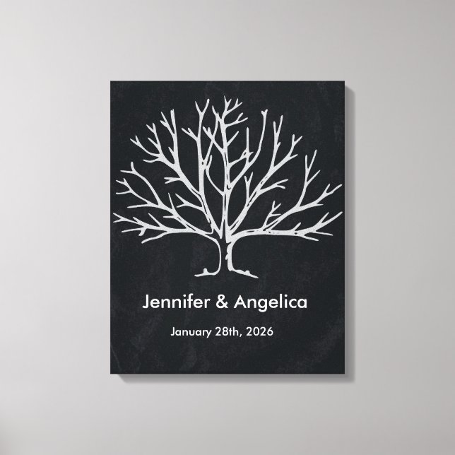 Toile Tableau noir Mariage rustique Arbre d'empreintes d (Recto)