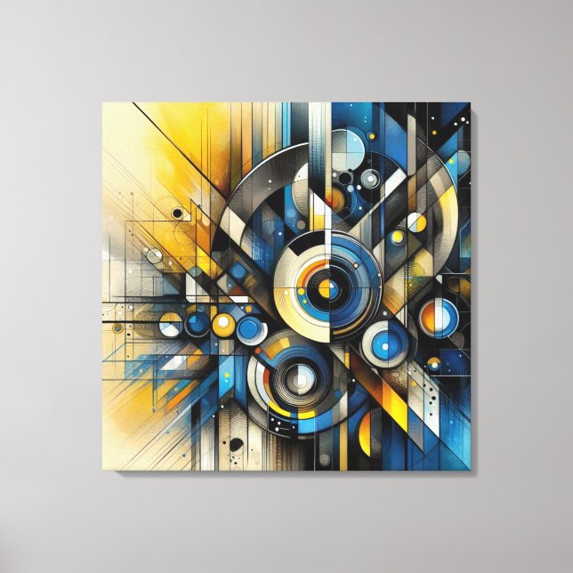 Toile Tableaux Abstraits en bleu, jaune, noir (Recto)