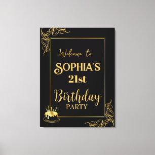 Toile Tableaux d'anniversaire noir et or étirés