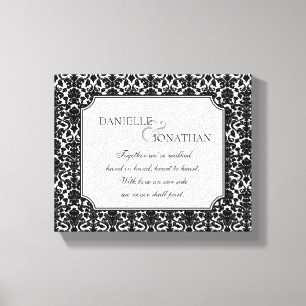 Toile Tableaux personnalisées mariage damassé en noir bl