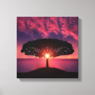 Toile Tableaux Sunset Arbre Ciel Turquoise