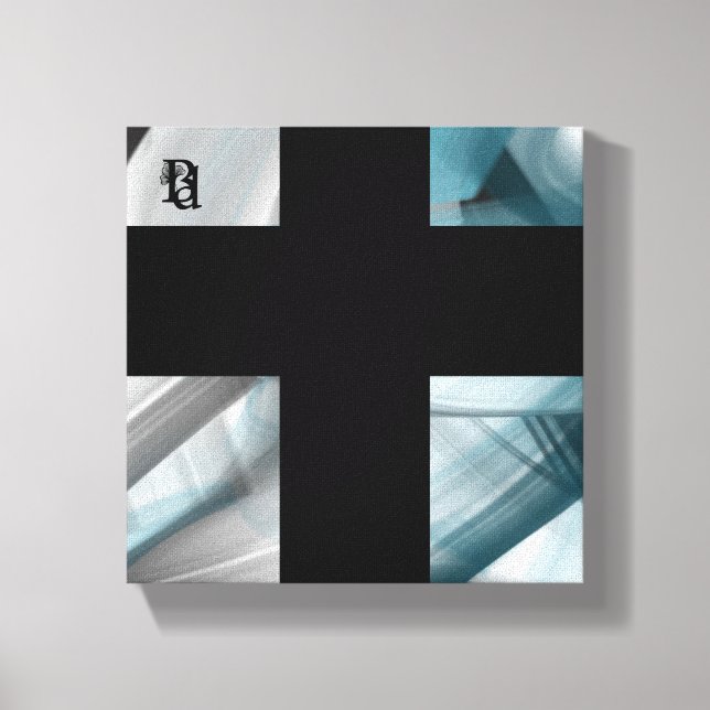 Toile Tablette d'art Abstrait de 8x8 po noir blanc bleu (Recto)