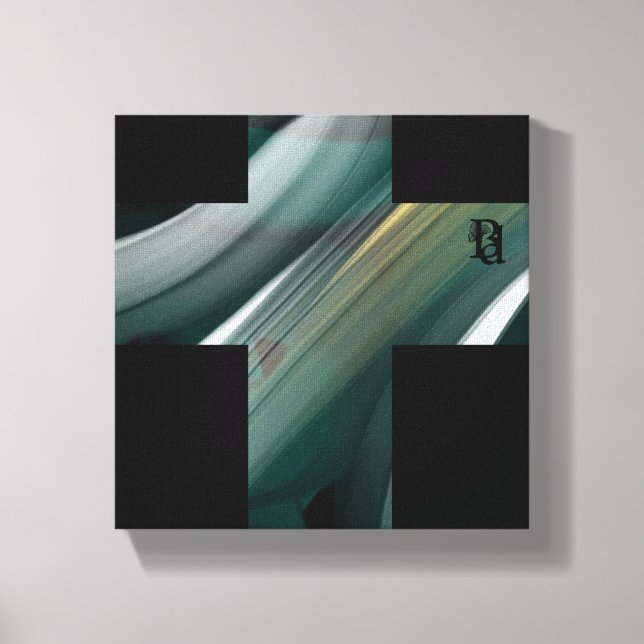 Toile Tablette d'art Abstrait de 8x8 po noir blanc vert (Recto)