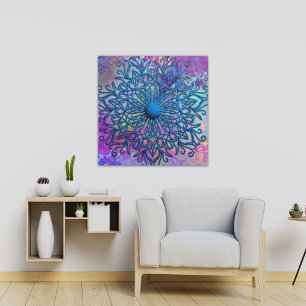 Toile Taches de peinture sur fleur de mandala gaufrée bl