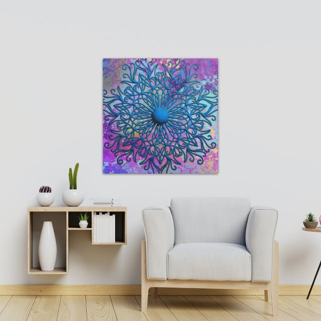 Toile Taches de peinture sur fleur de mandala gaufrée bl (Créateur téléchargé)