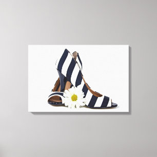 Toile talons hauts rayés avec marguerite blanche