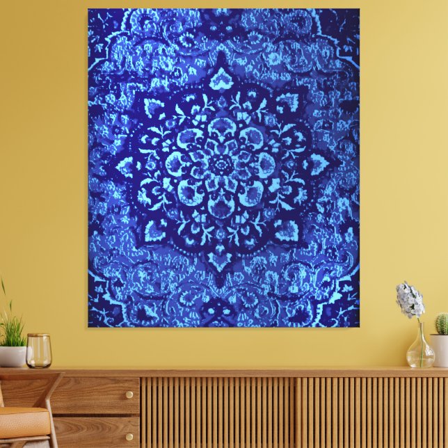 Toile Tapis persan dans un champ teinté de bleu (Insitu(Salon))
