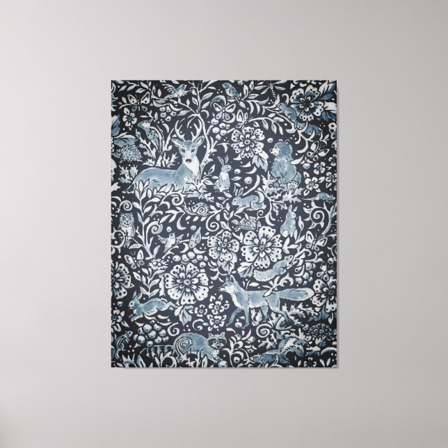 Toile Tapisserie Look Large Bleu Blanc Bois Art animal (Recto)