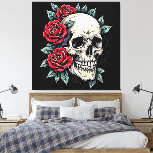 Toile Tatouage Rose du crâne
