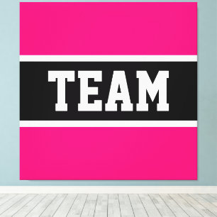 Toile TEAM amusant sportif sportif rose vif rayures noir