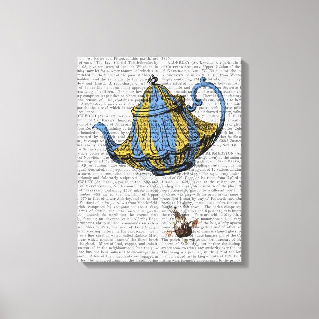 Toile Teapot volant 3 bleu et jaune (Recto)