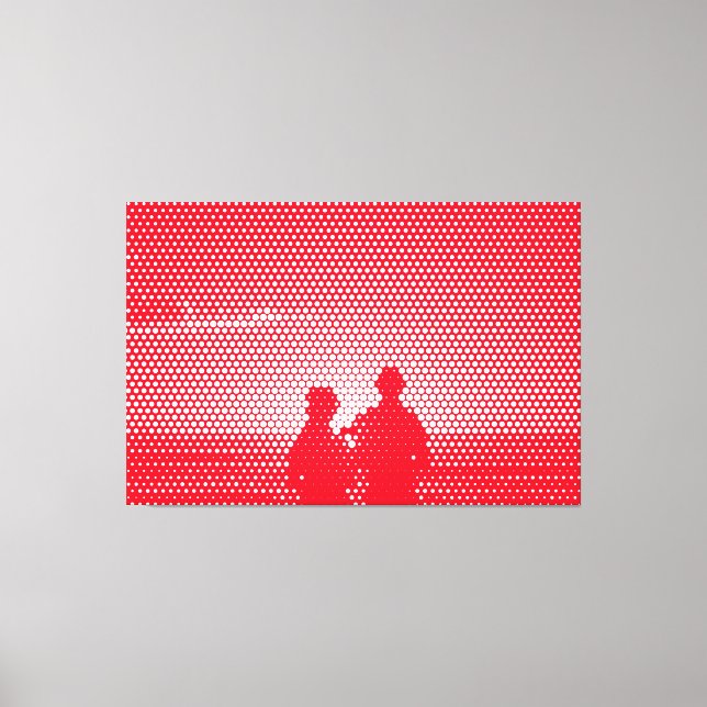 Toile Tech White&Red Halftone Effet Couple sur la plage (Recto)