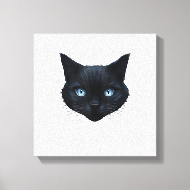 Toile Tee graphique visage de chat noir yeux bleus pour  (Recto)