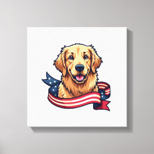 Toile Tee Vague Ruban Patriote Golden Retriever