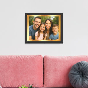 Toile Téléchargez votre photo sur fond doré avec cadre n