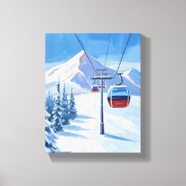 Toile Télésiège | Gondole de montagne enneigée Aquarelle (Recto)