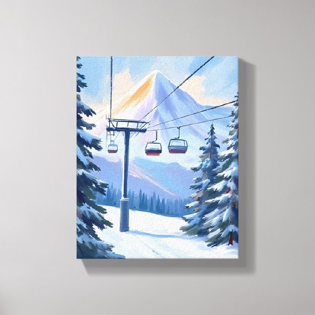 Toile Télésiège | Ski aquarelle hiver montagne (Recto)