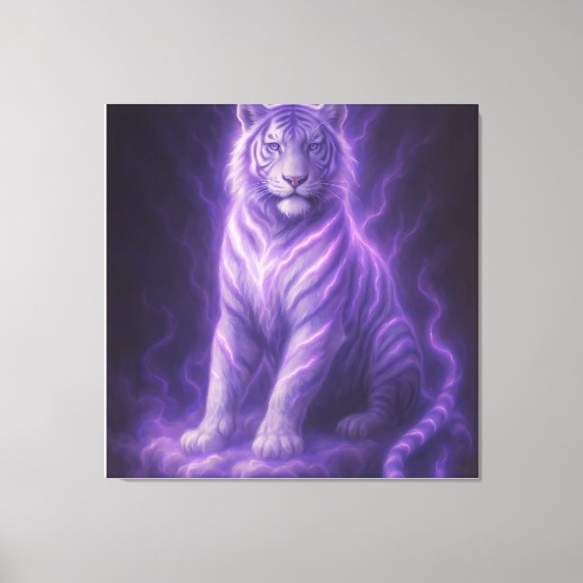 Toile Tempête céleste Tigre blanc – Aura bleu électrique (Recto)