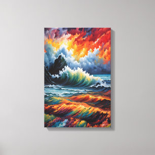 Toile Tempête océanique enflammée - Art de paysage marin