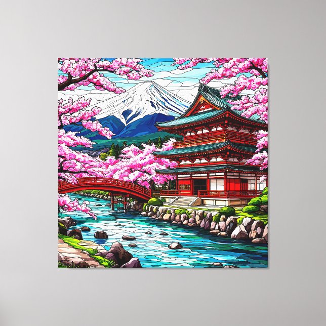 Toile Temple traditionnel japonais et pont (Recto)