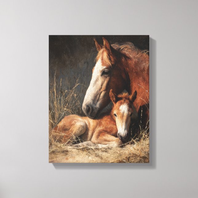 Toile Tender Chestnut Mare and Foal Painting (Recto)