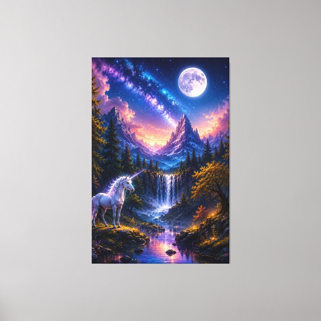 Toile tendue représentant une licorne sous la lune (Recto)