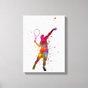 Toile tennis player at service serving silhouette 01