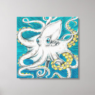 Toile Tentacles de poulpe encre turquoise verte