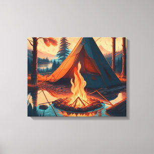 Toile Tente et feu de camp couleurs vintage Art