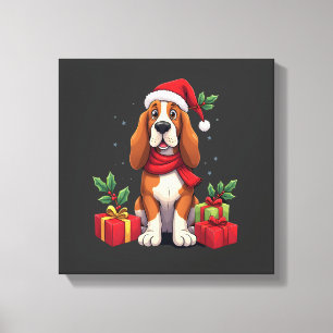 Toile Tenues de Noël drôles de chien Basset Hound Chapea