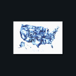 Toile Terre que j'aime - Carte des États-Unis<br><div class="desc">Terre que j'aime par Grace Popp. Doté d'une aquarelle bleu foncé de l'Amérique.</div>