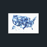 Toile Terre que j'aime - Carte des États-Unis<br><div class="desc">Terre que j'aime par Grace Popp. Doté d'une aquarelle bleu foncé de l'Amérique.</div>