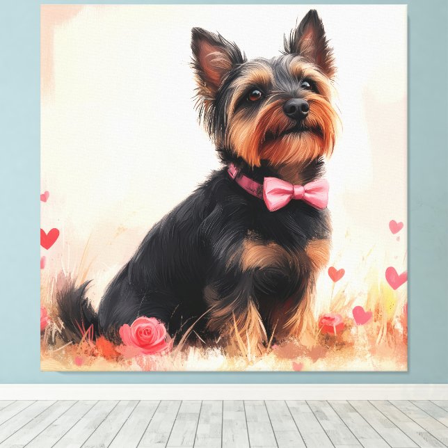 Toile Terrier Australien avec des Roses - Saint-Valentin (Insitu (Plancher de Bois))