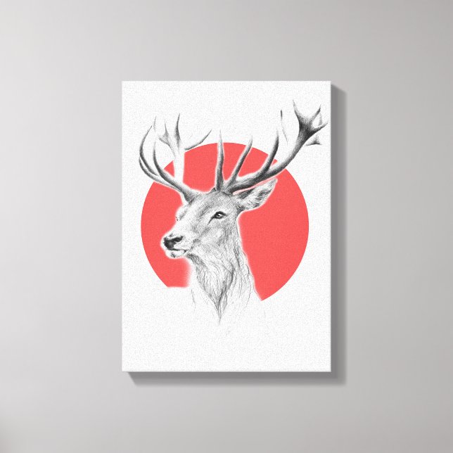 Toile Tête de cerf Dessin de cerf Cercle rouge Art anima (Recto)