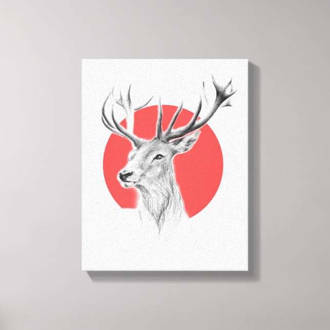Toile Tête de cerf Dessin de cerf Cercles rouges Art ani (Recto)