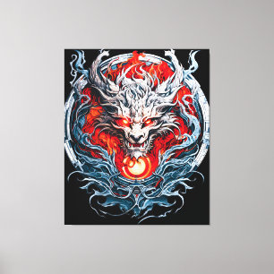 Toile Tête de dragon mythique de la flamme rouge