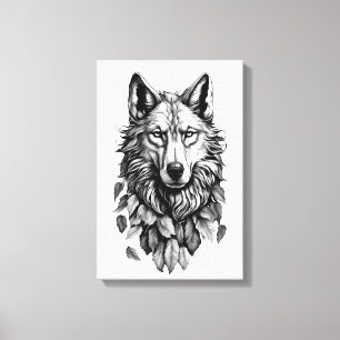 Toile tête de loup animal feuille dessin d'art original