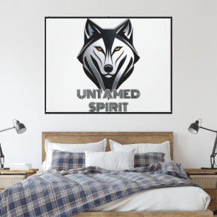 Toile Tête de loup argentée Noir Design moderne