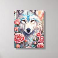 tête de loup roses roses animal peinture