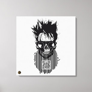 Toile Tete de mort code barre QR G-Skulls avec barbe 10